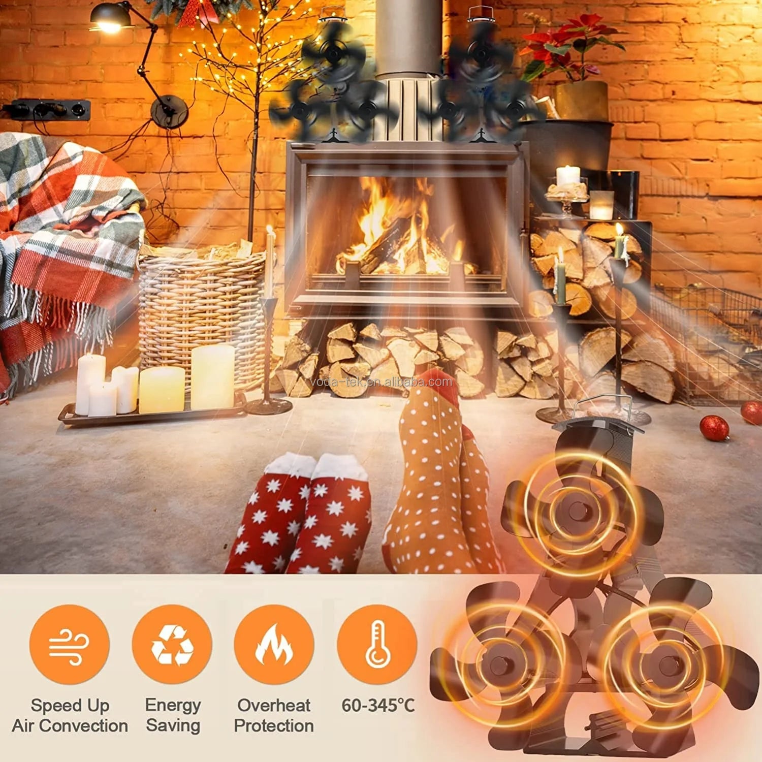 Eco Heat‑Powered Triple‑Motor Stove Fan